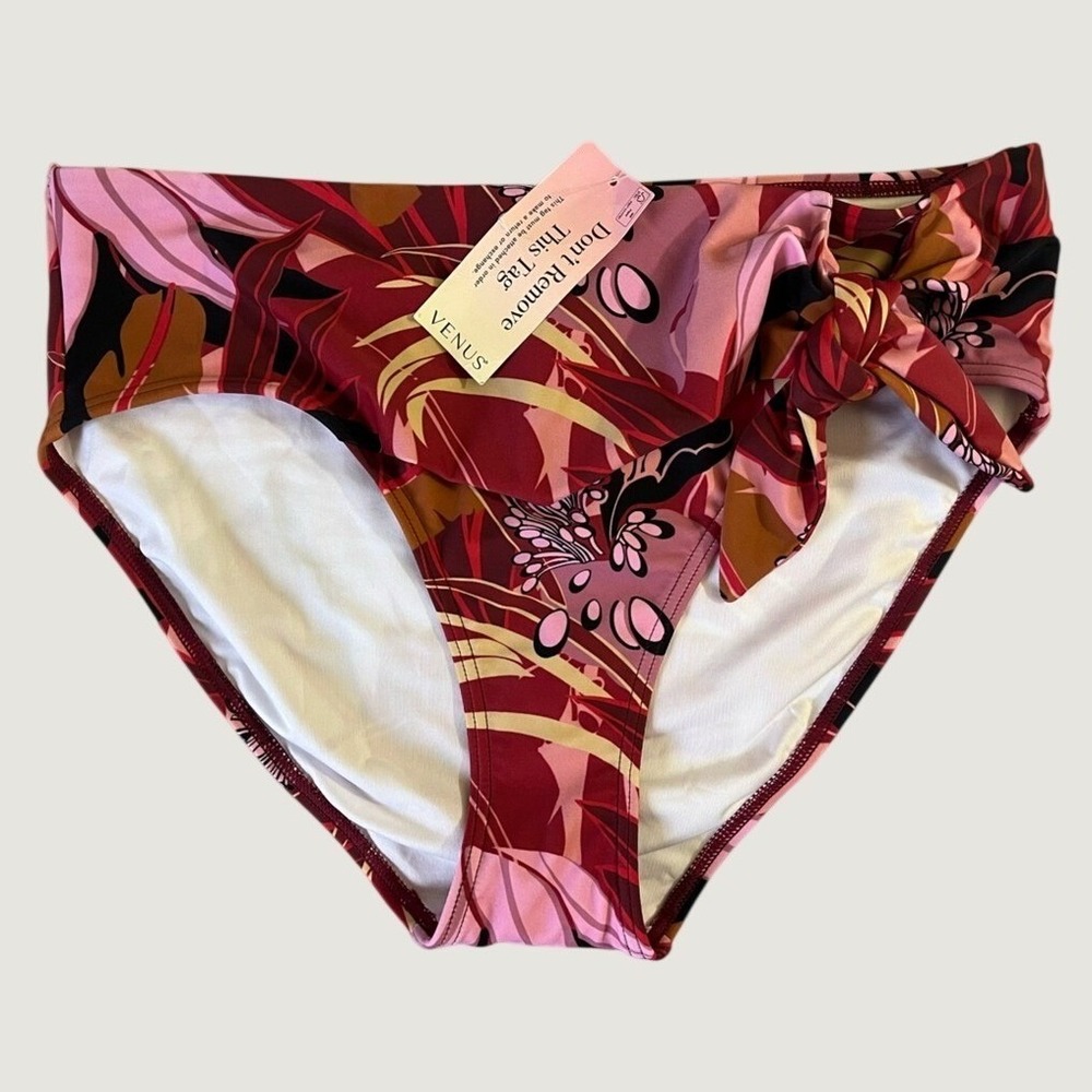 Venus Tropical Floral Side Tie High Waist Bikini Bottoms Red Pink Gold New